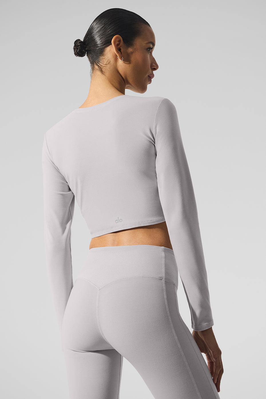 Washed Alosoft Crop Finesse Long Sleeve - Grey Sky Wash--2