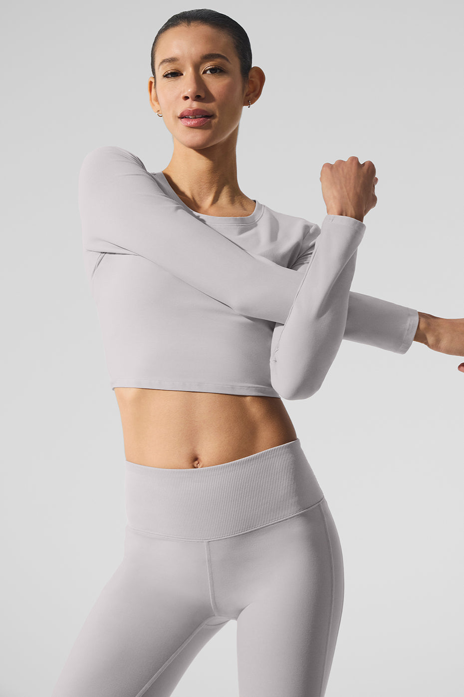 Washed Alosoft Crop Finesse Long Sleeve - Grey Sky Wash--3