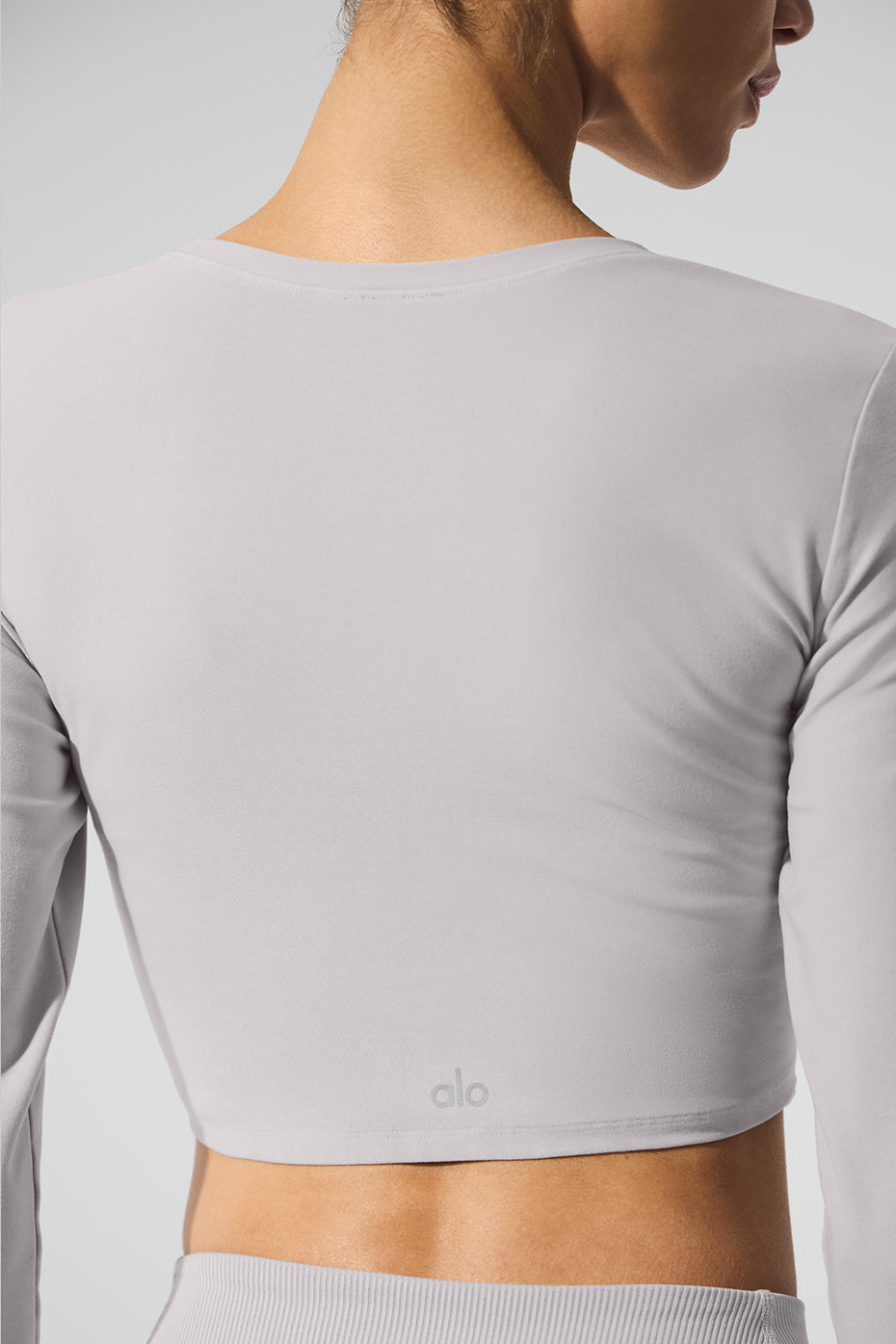 Washed Alosoft Crop Finesse Long Sleeve - Grey Sky Wash--4