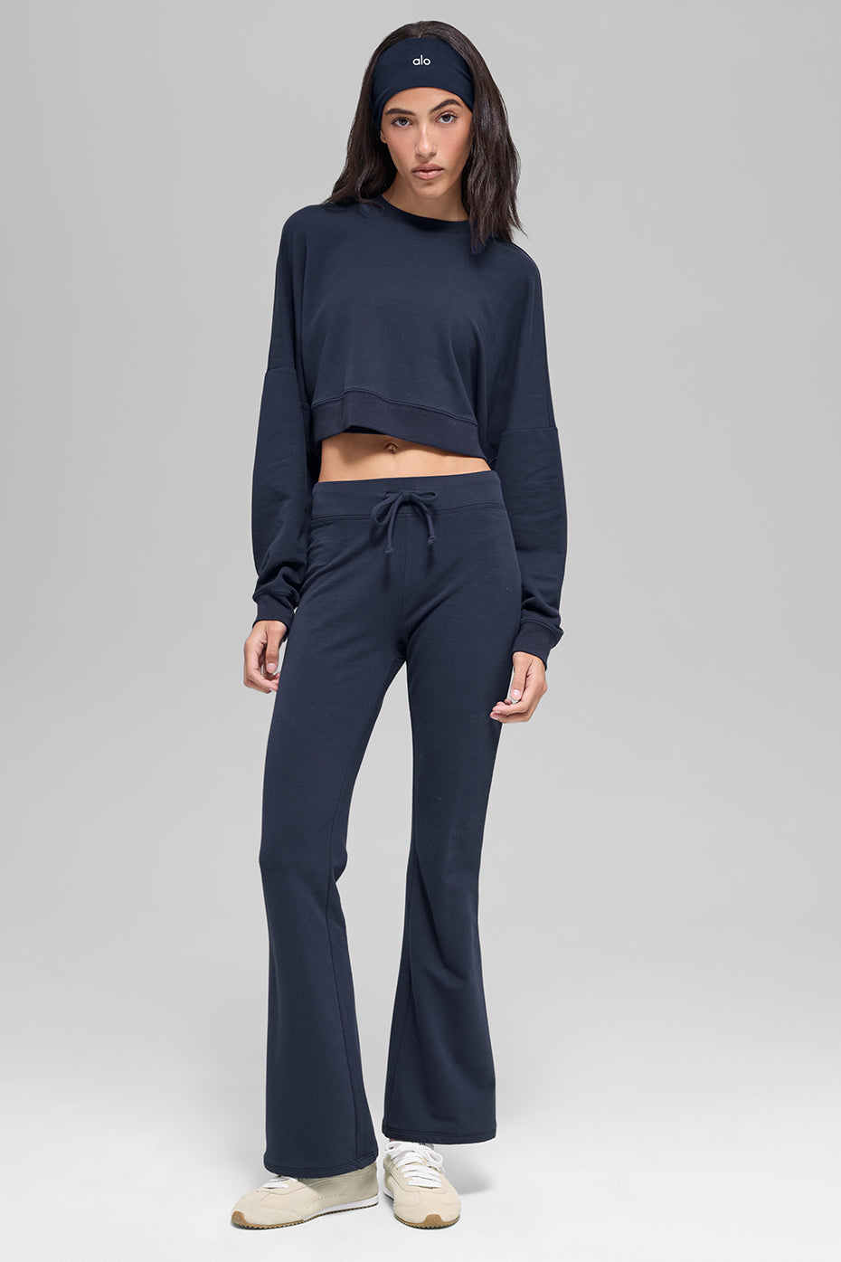 Cropped Sway Crew Neck Pullover - Navy--5