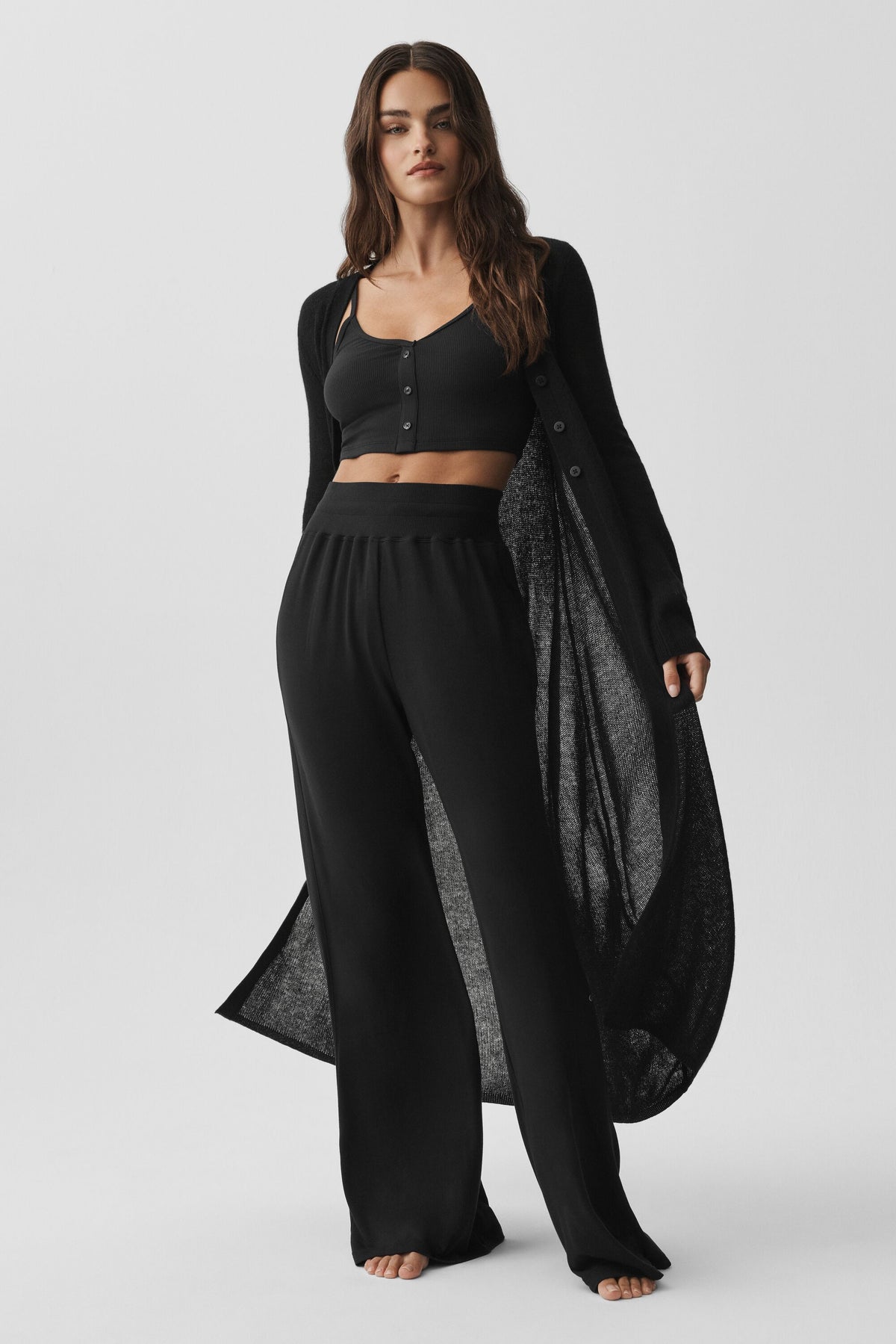 Sheer Cashmere Long Cardigan - Black--0