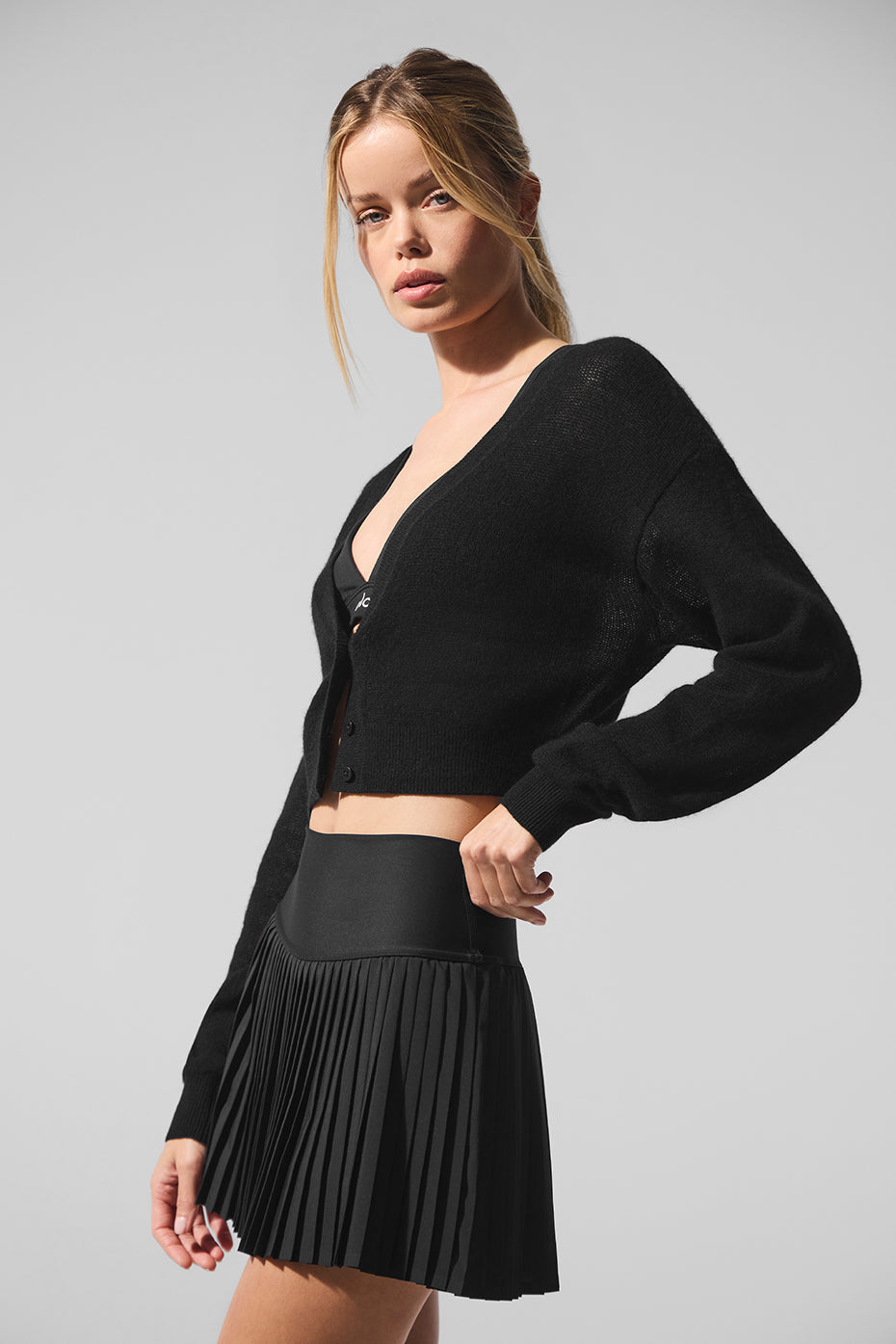 Sheer Cashmere Cropped Cardigan - Black--0