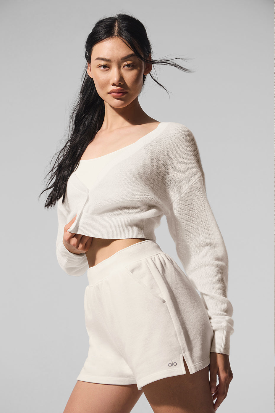 Sheer Cashmere Cropped Cardigan - Ivory--0