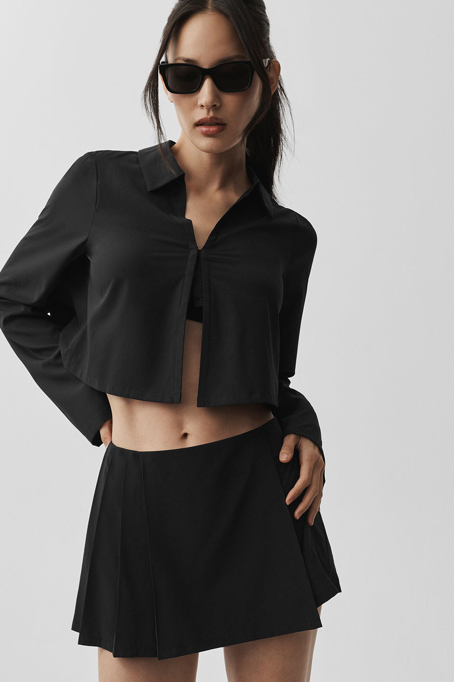 Cropped Unmatched Long Sleeve - Black--2