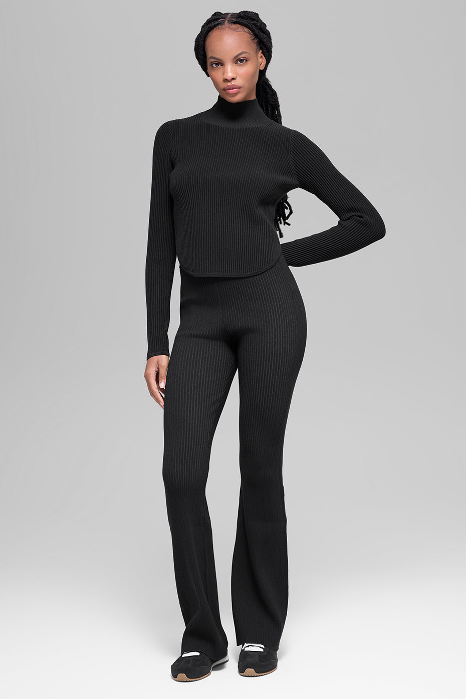 Denim Knit Backless Long Sleeve - Black/Anthracite--4