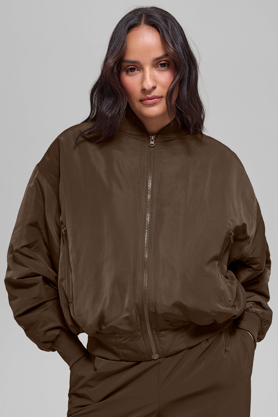 Faux Fur Urbanite Bomber - Espresso/Ivory--0