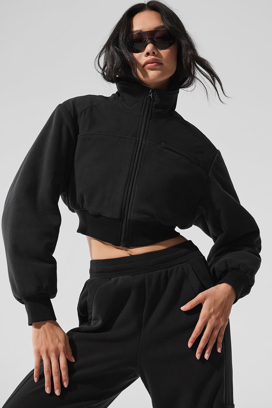 Polar Fleece Cropped Wintry Mix Jacket - Black--0