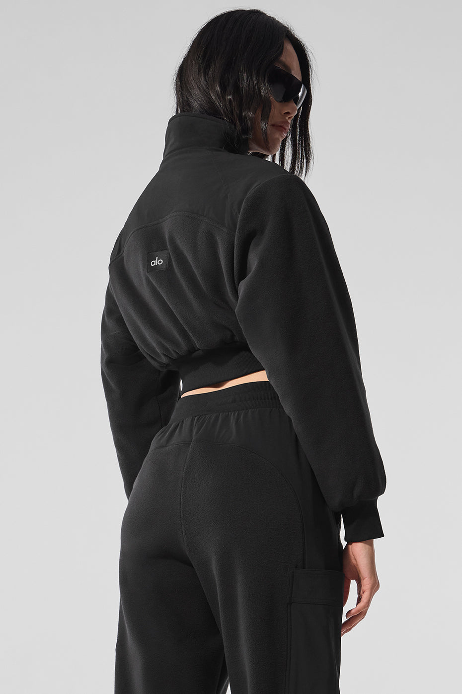 Polar Fleece Cropped Wintry Mix Jacket - Black--1