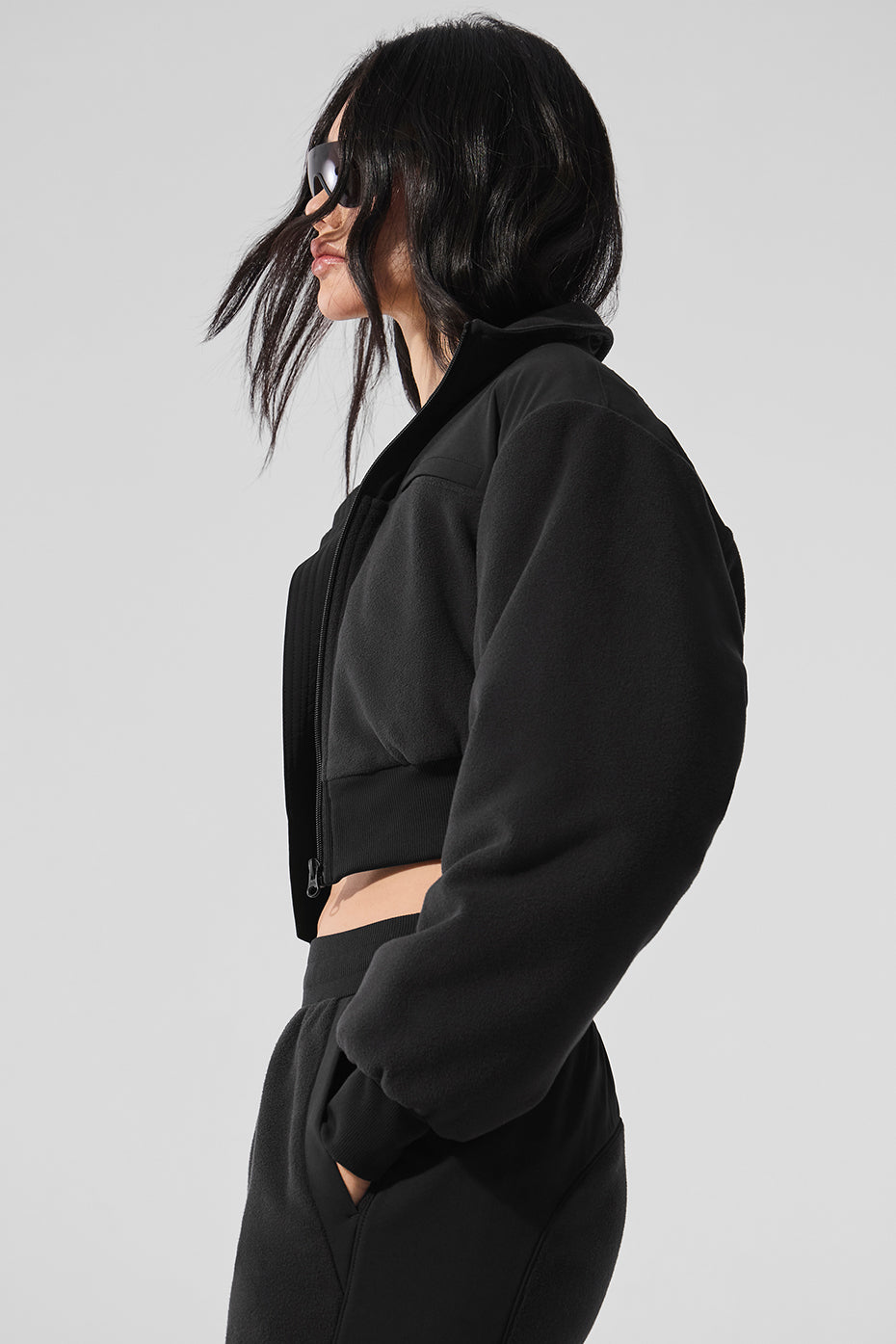 Polar Fleece Cropped Wintry Mix Jacket - Black--2