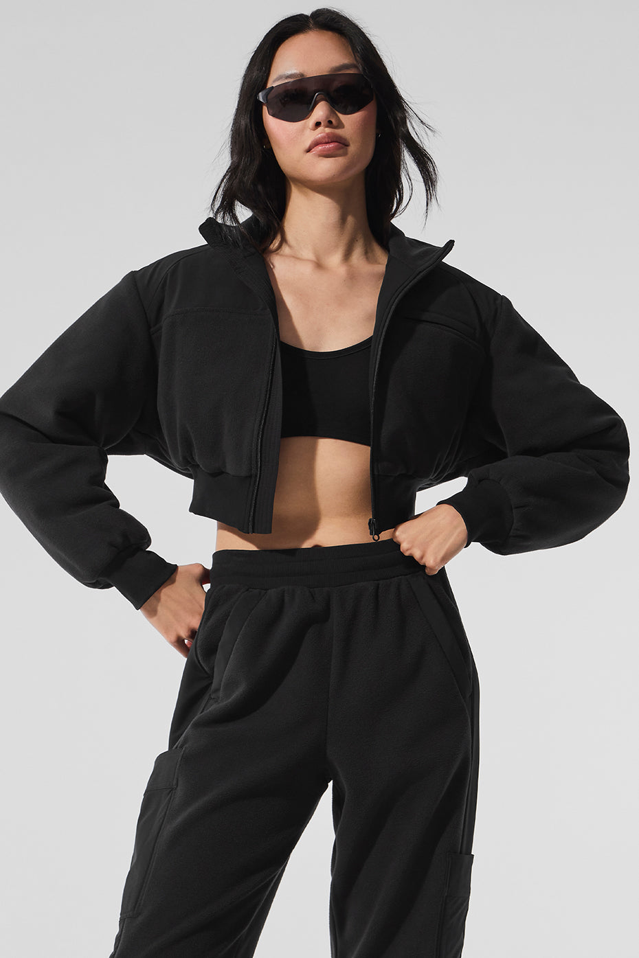 Polar Fleece Cropped Wintry Mix Jacket - Black--4