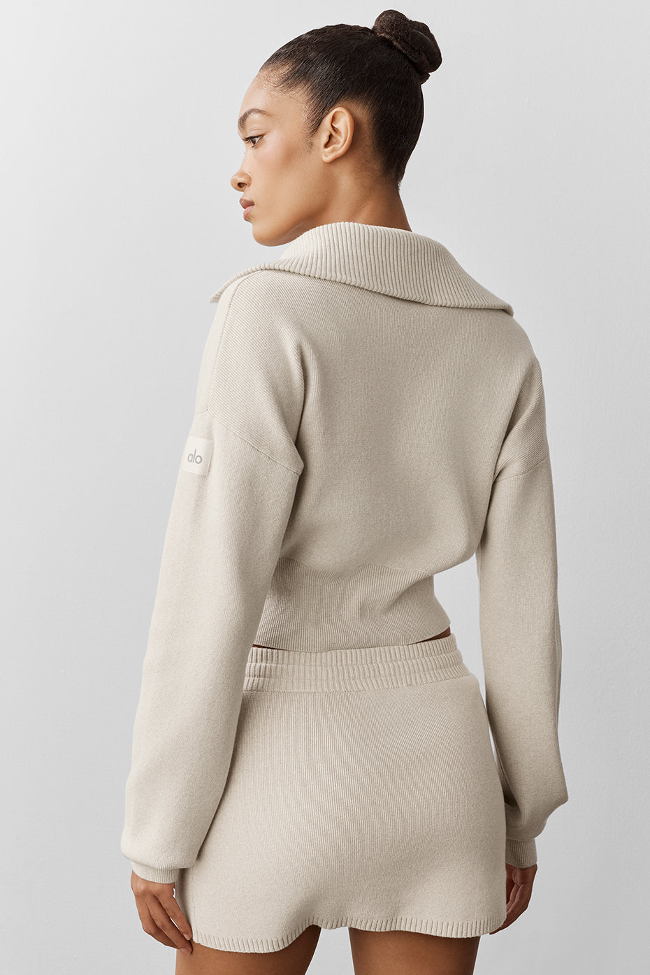 Scholar Knit Cropped Full Zip Jacket - Oatmeal Heather--1