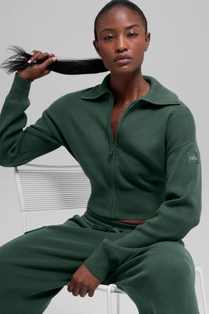 Scholar Knit Cropped Full Zip Jacket - Clover Green
