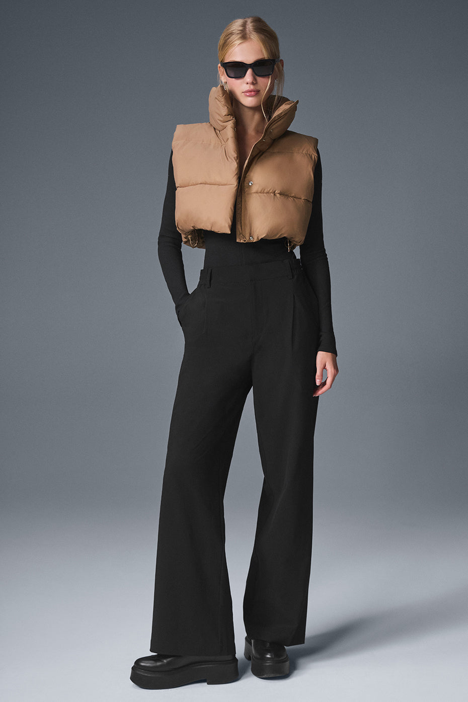 Cropped Gold Rush Puffer Vest - Toasted Almond--3