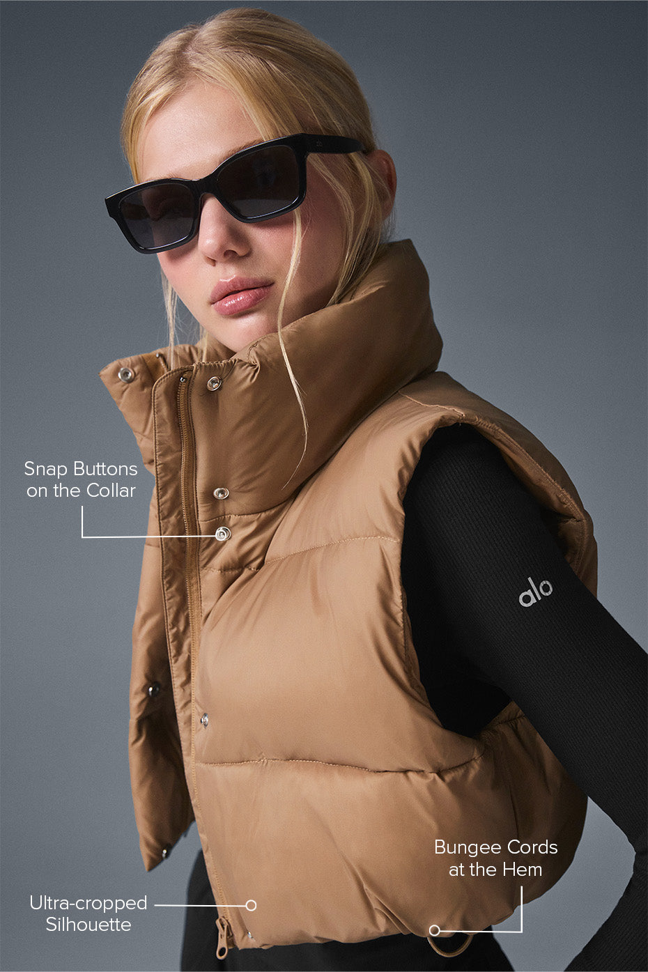 Cropped Gold Rush Puffer Vest - Toasted Almond--1