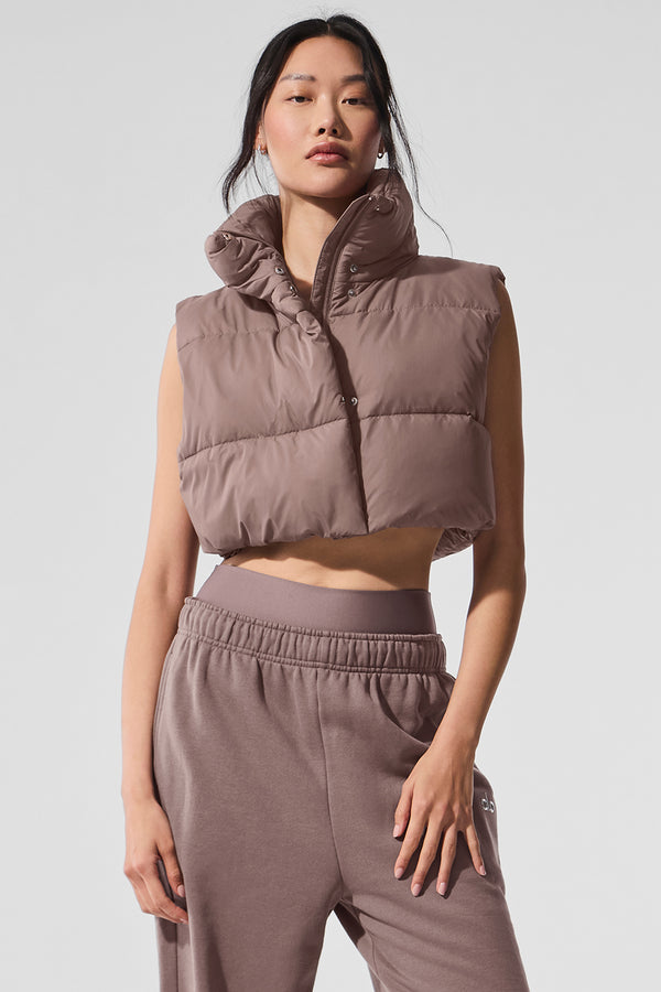Cropped Gold Rush Puffer Vest - Mushroom