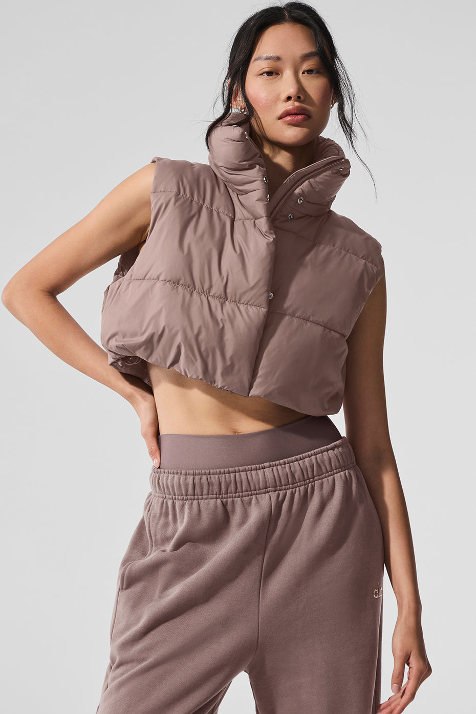 Cropped Gold Rush Puffer Vest - Mushroom--4
