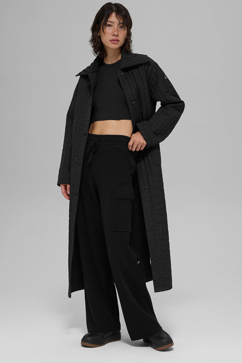Quilted Skyline Long Coat - Black--4