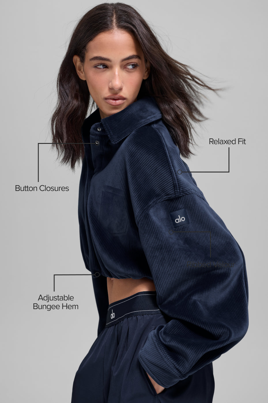 Ribbed Velour Cropped Mountain Side Jacket - Navy--1