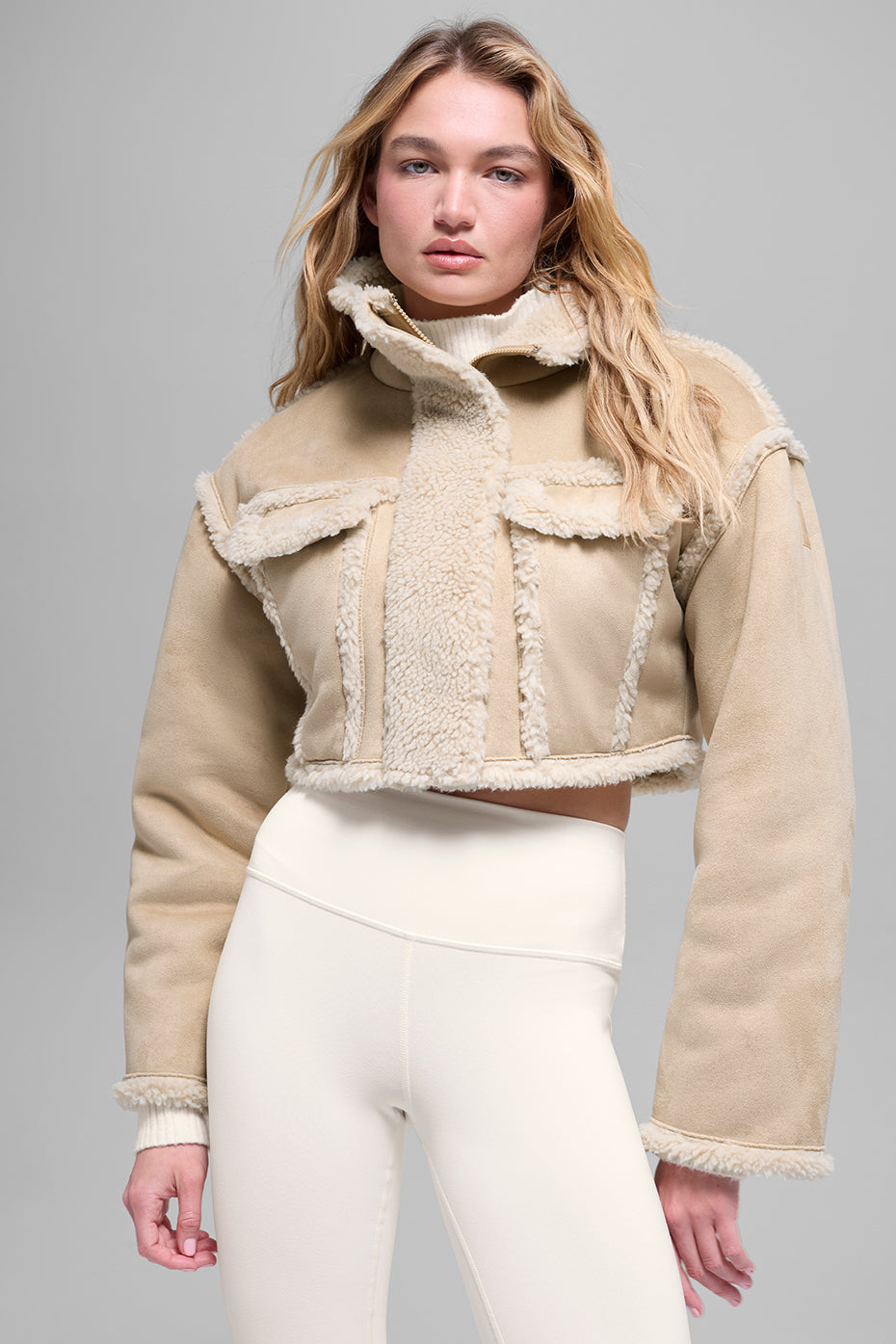 Faux Shearling Snowfall Cropped Jacket - Woodland Tan--0