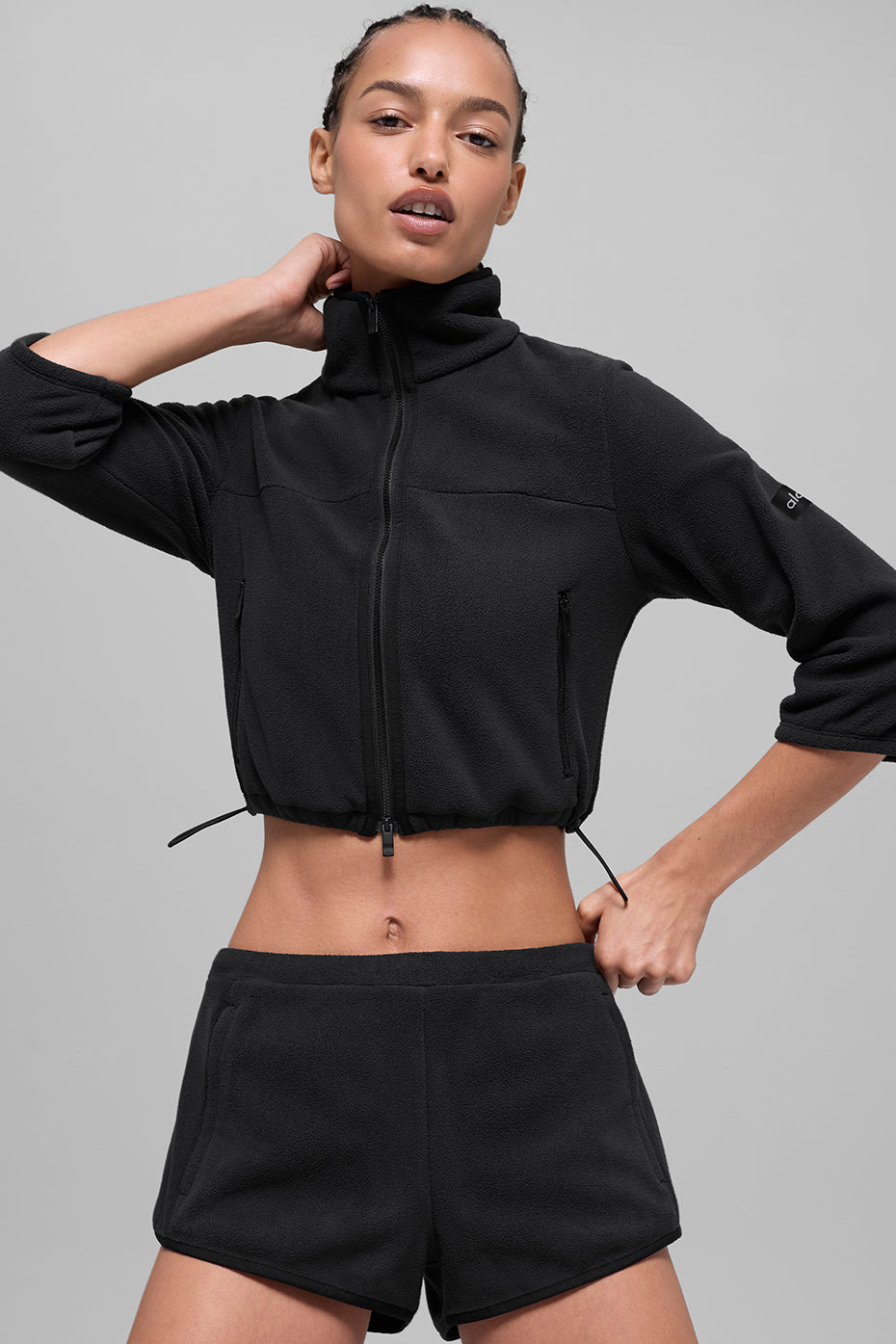 Polar Fleece Retreat Cropped Jacket - Black--0
