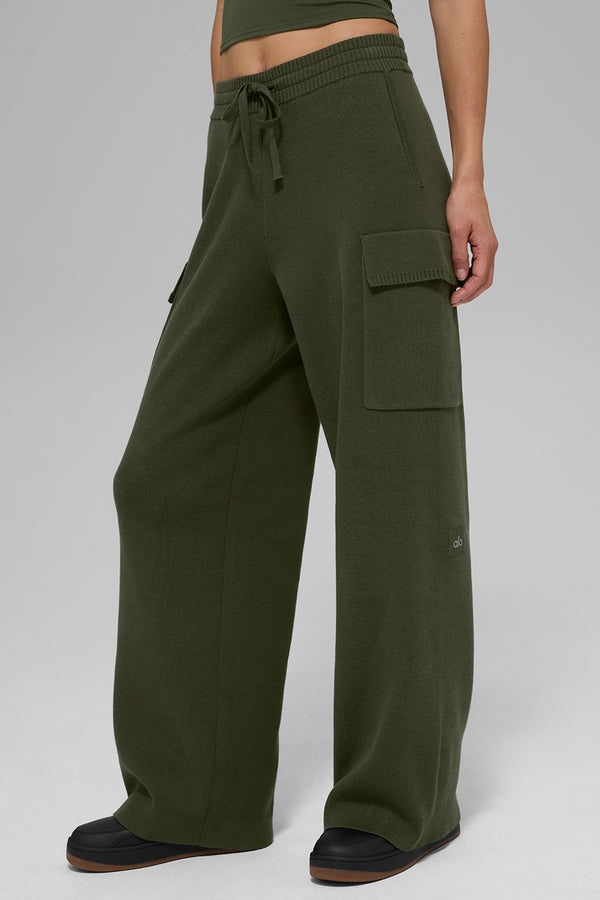 Scholar Knit High-Waist Cargo Pant - Green Olive