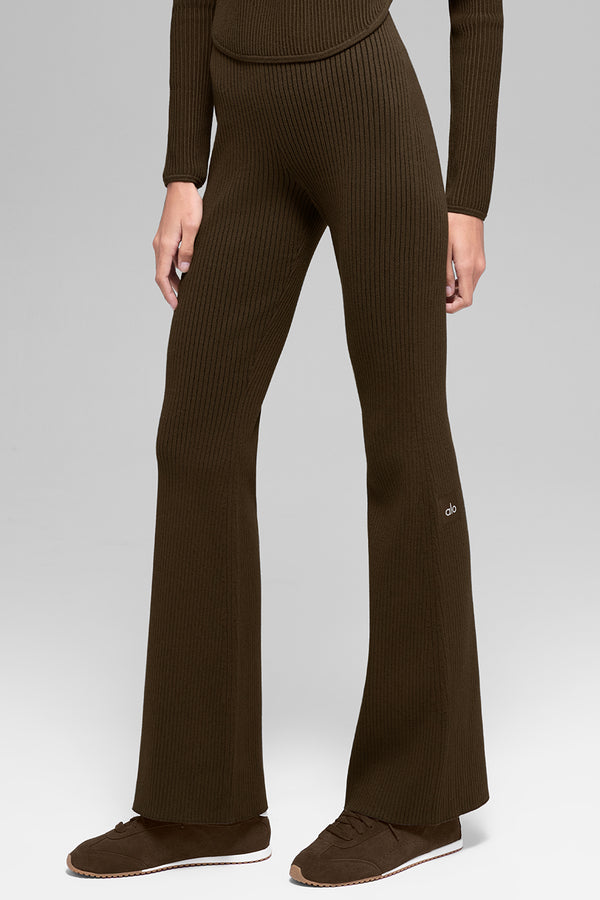 Denim Knit High-Waist Flare Pant - Espresso/Black