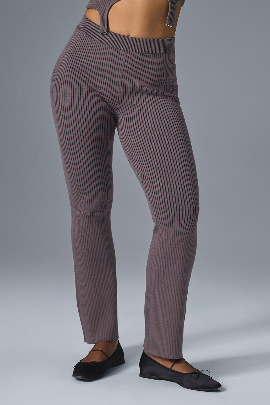 Denim Knit High-Waist Flare Pant - Raisinette/Black--0