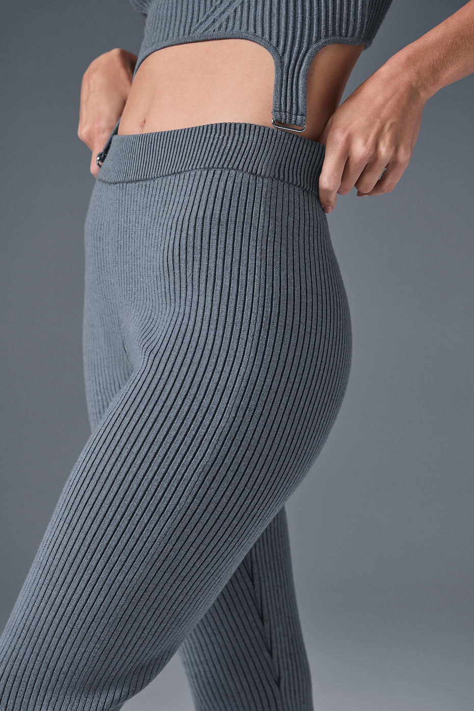 Denim Knit High-Waist Flare Pant - Steel Grey/Anthracite--2