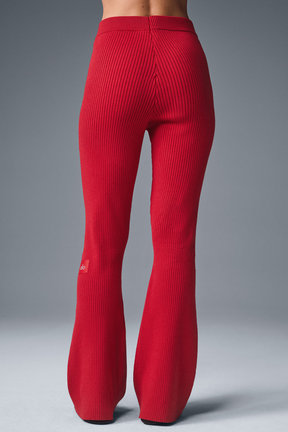 Denim Knit High-Waist Flare Pant - Bold Red/Dark Bold Red--1