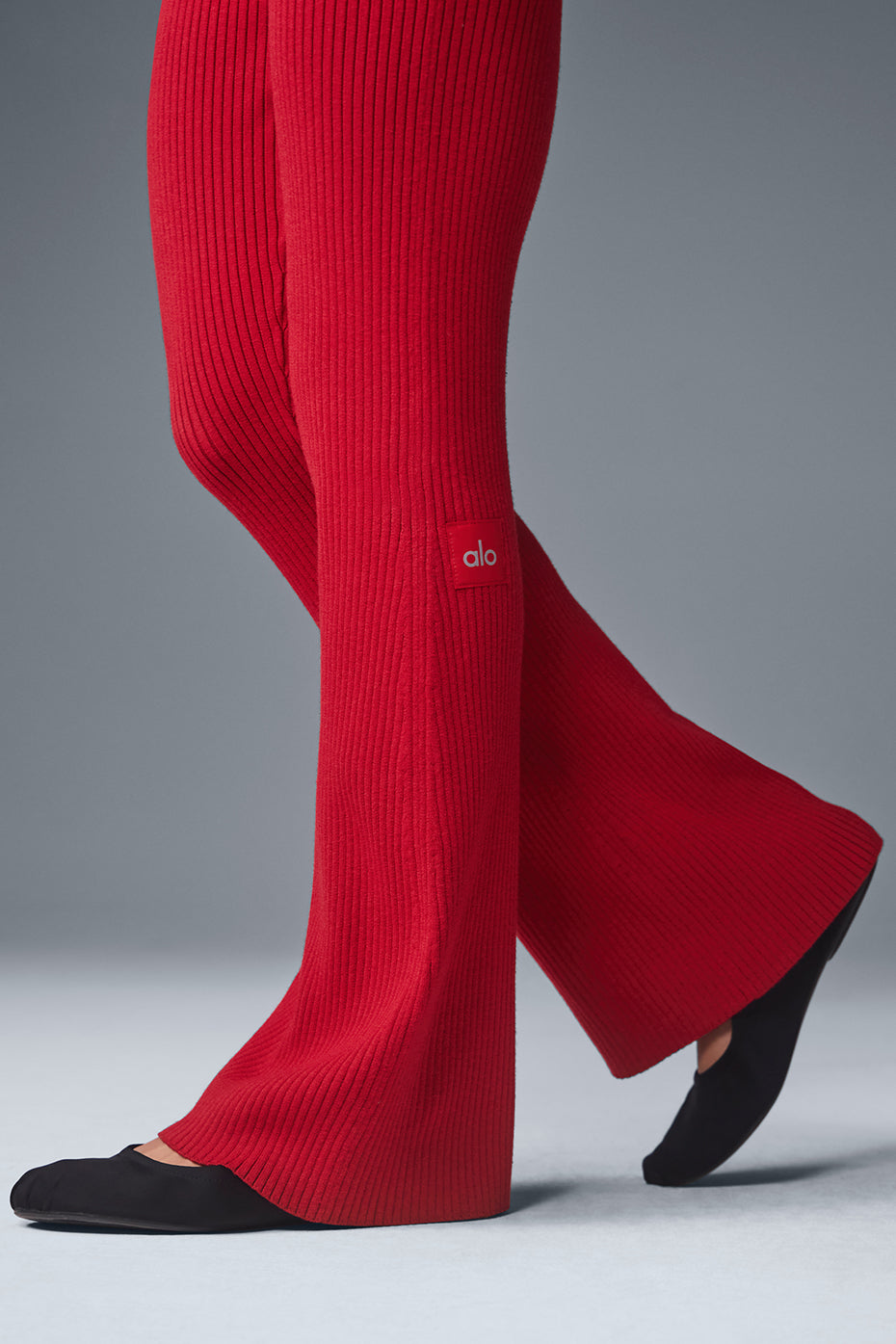 Denim Knit High-Waist Flare Pant - Bold Red/Dark Bold Red--3