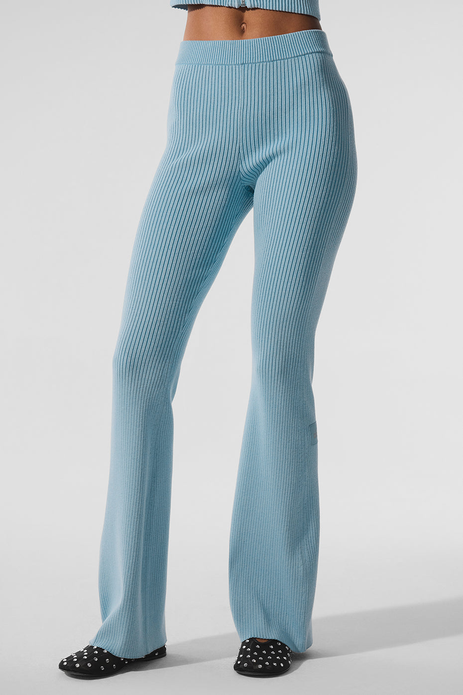 Denim Knit High-Waist Flare Pant - Celestial Blue/Dark Celestial Blue--0