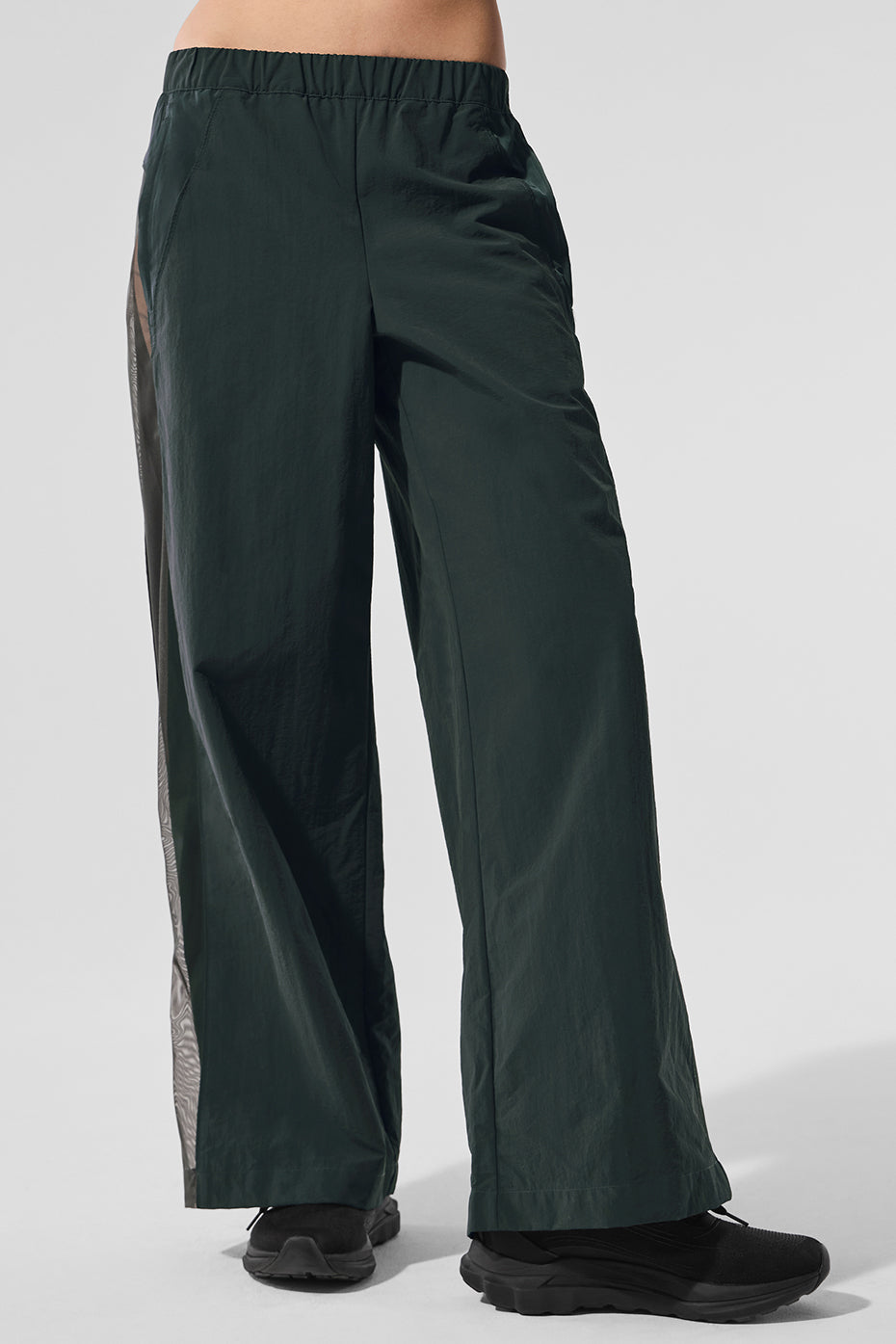 High-Waist Origin Wide Leg Track Pant - Charcoal Green--0