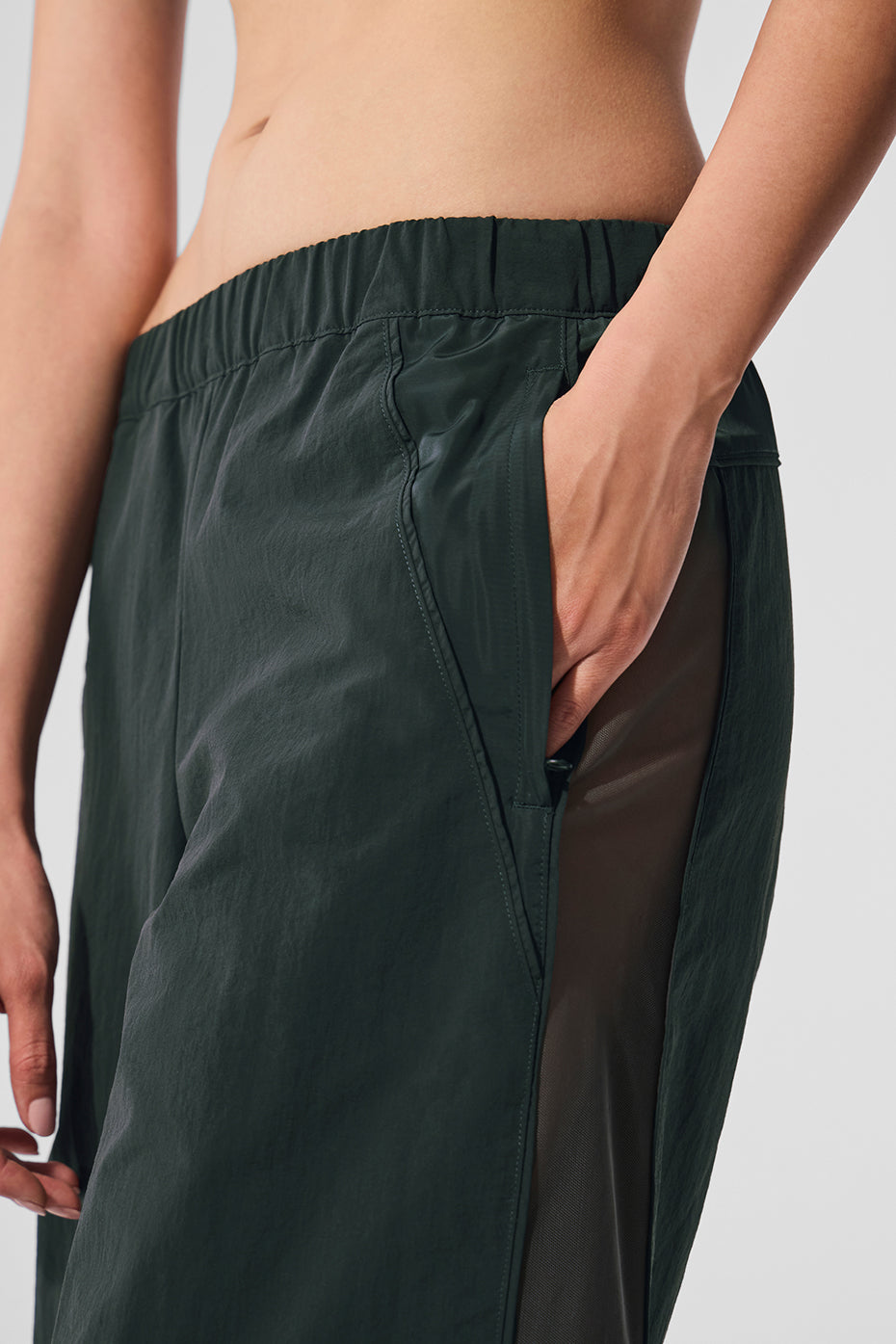High-Waist Origin Wide Leg Track Pant - Charcoal Green--2