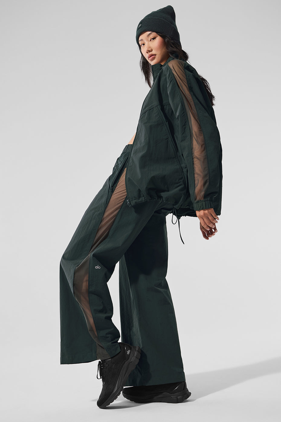 High-Waist Origin Wide Leg Track Pant - Charcoal Green--3