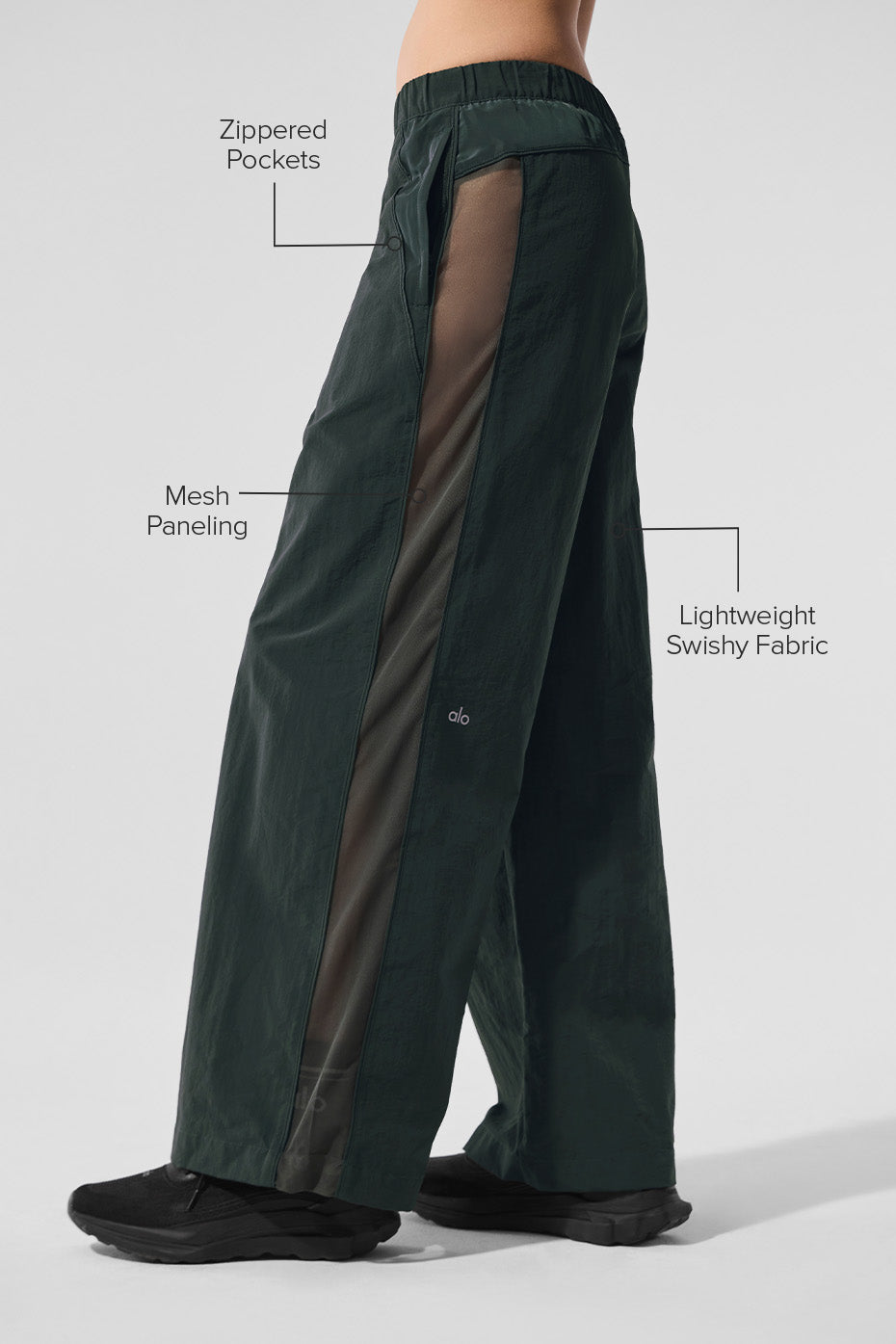 High-Waist Origin Wide Leg Track Pant - Charcoal Green--1