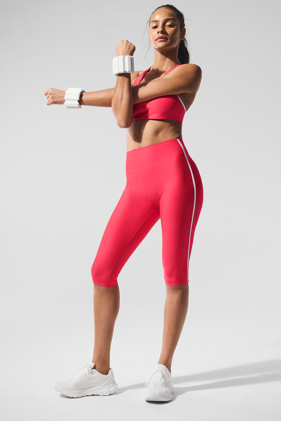 Airlift High-Waist Super Sleek Contrast Capri - Candy Red/White--2
