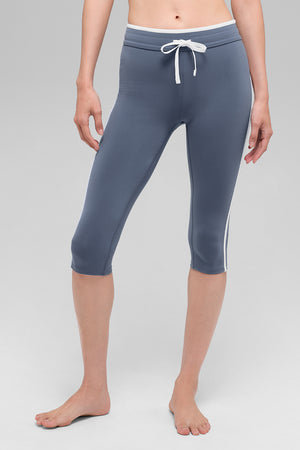 Airbrush High-Waist Race Pace Capri - Bluestone/White