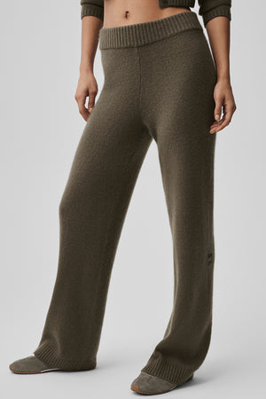 Wool Cashmere High-Waist New Class Wide Leg Pant - Olive Tree