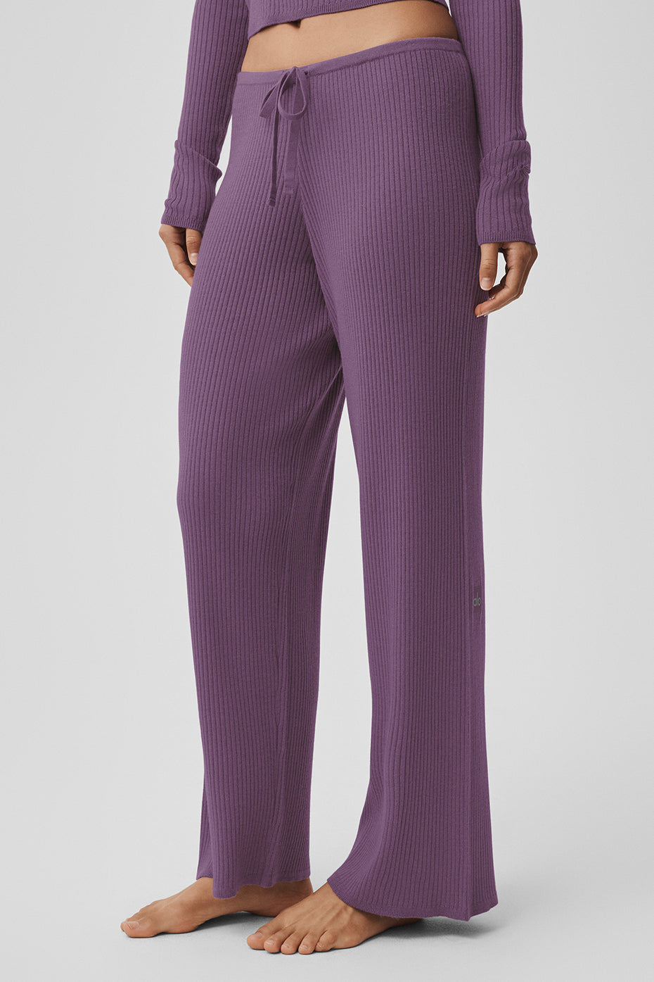 Sweater Knit Mid-Rise Unwind Wide Leg Pant - Plum Kiss--1