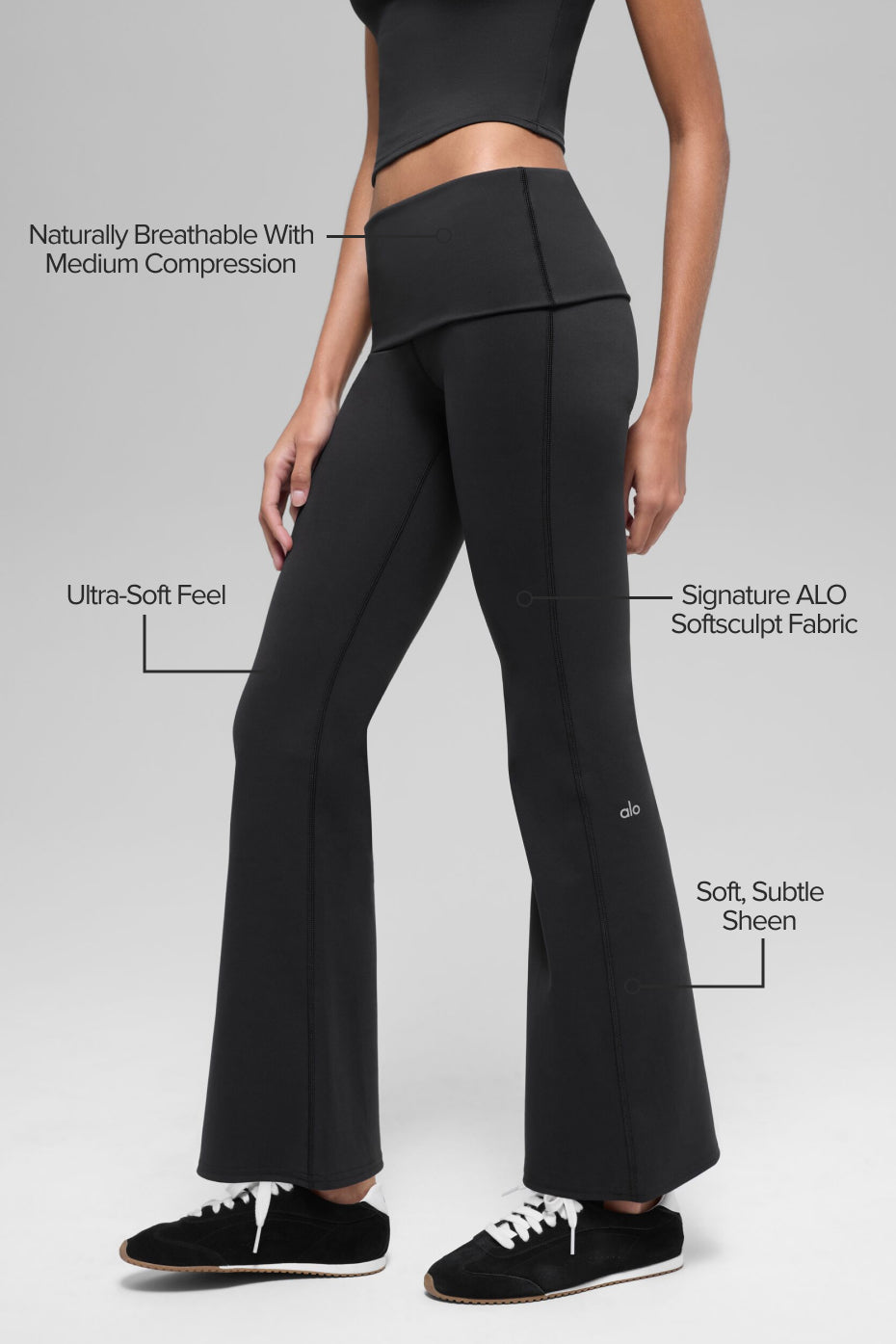 ALO Softsculpt Foldover Flare Legging (Short) - Black--1