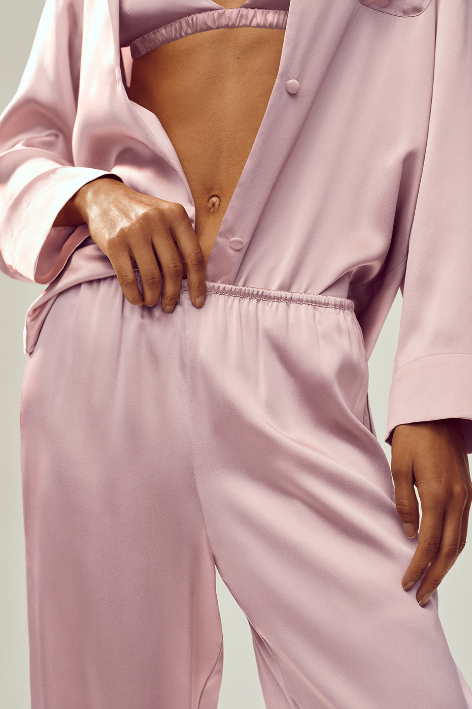 Silk Luminous Pant (Long) - Pink Champagne--2