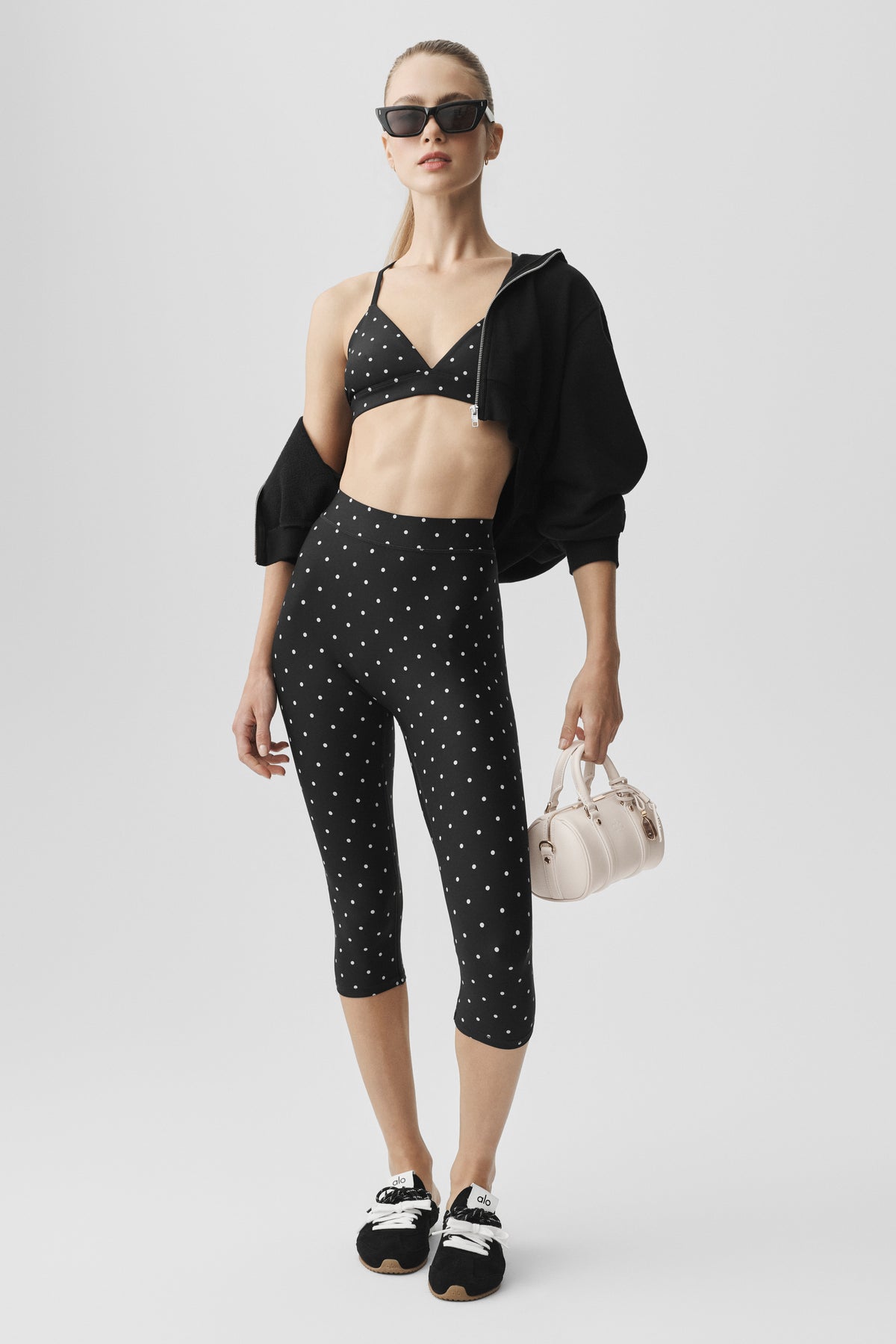 Airlift Polka Dot High-Waist Iconic 90's Capri - Black/White--0