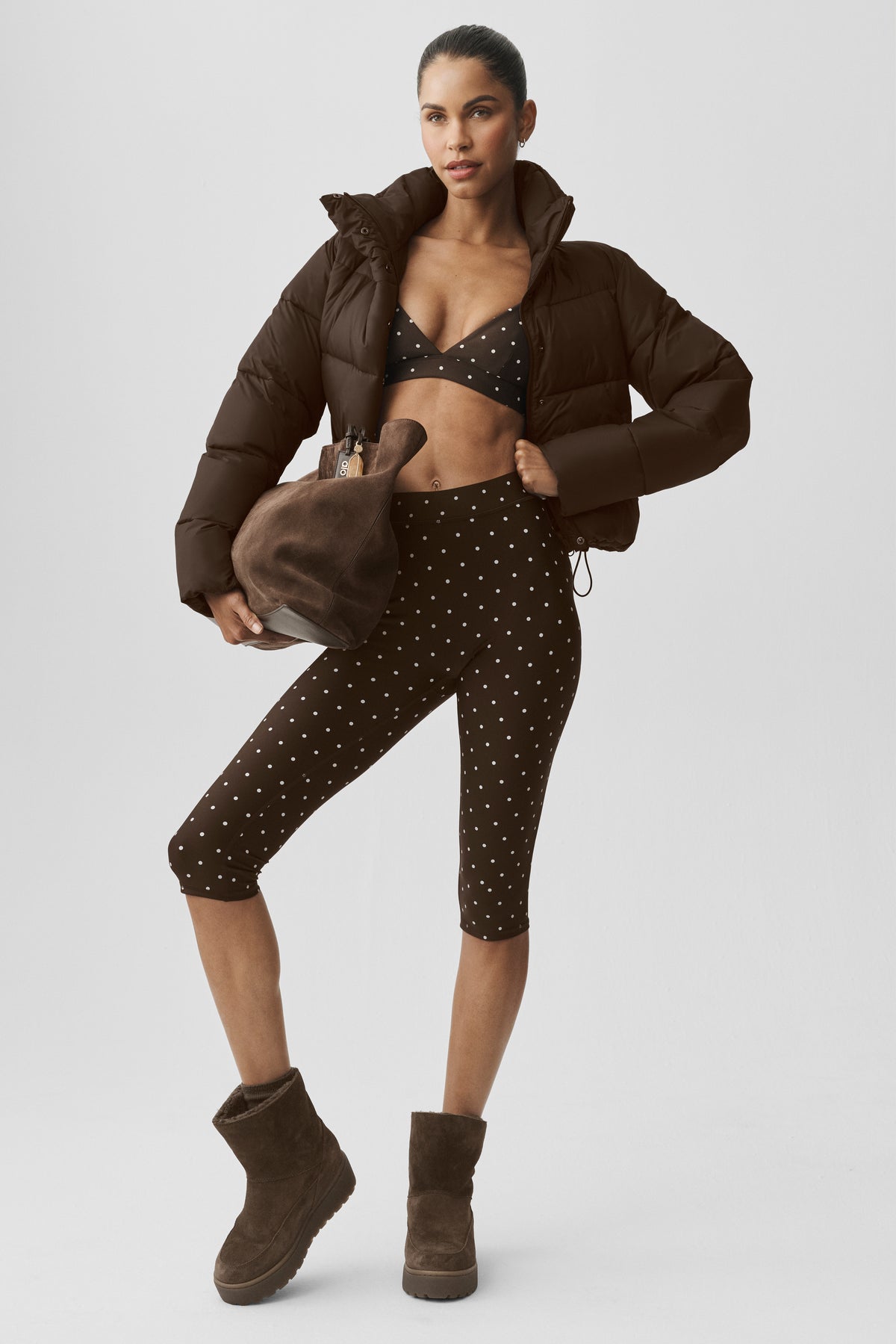 Airlift Polka Dot High-Waist Iconic 90's Capri - Espresso/White--0