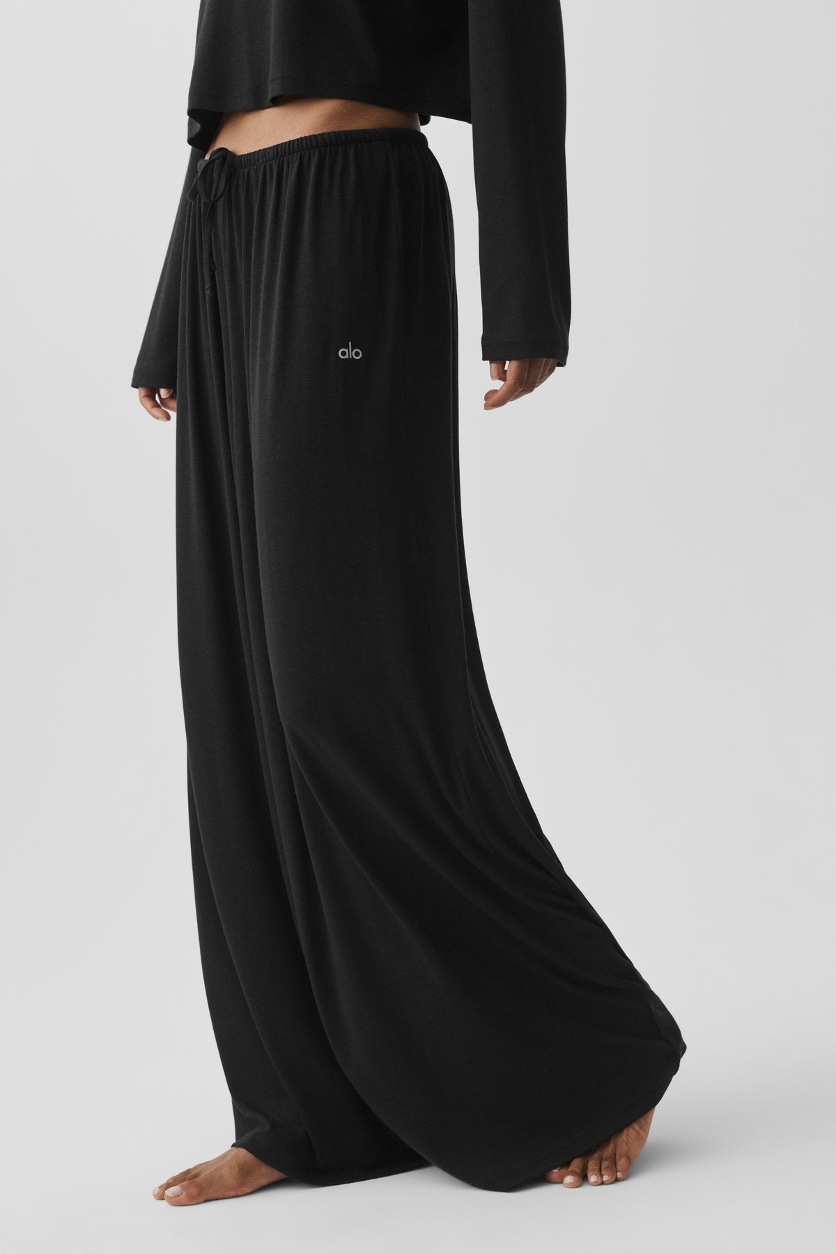 Semi Sheer High-Waist Oasis Wide Leg Pant (Long) - Black--1