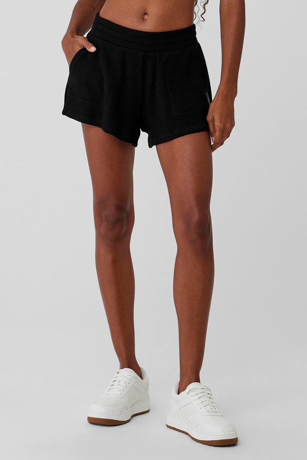 Waffle High-Waist Weekend Escape Short - Black