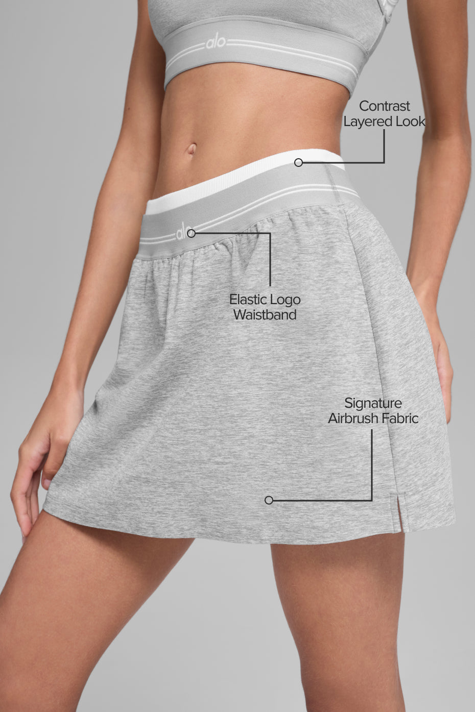 Alosoft Better Together Tennis Skirt - Athletic Heather Grey/White--1