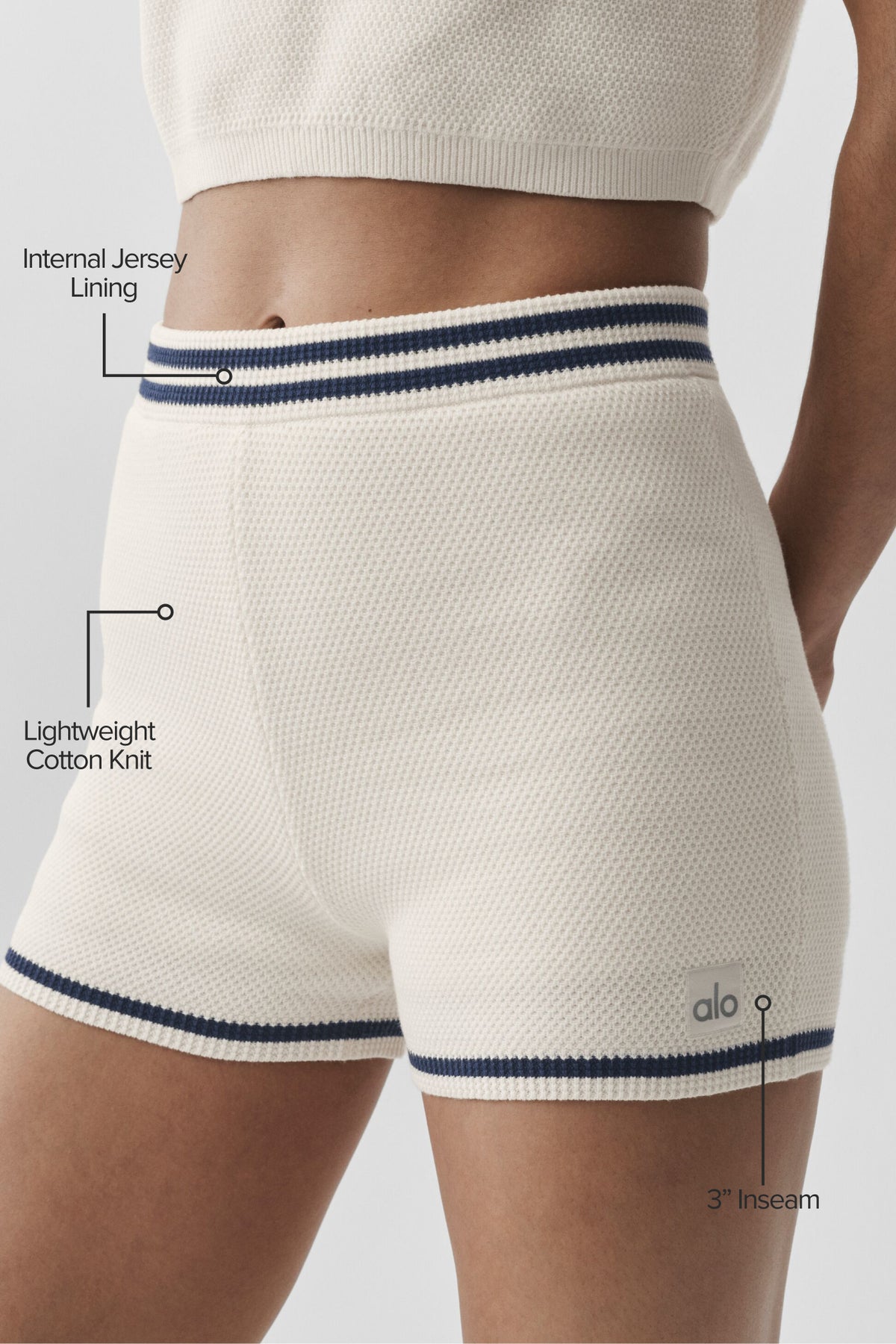 Tennis Club Sweater Knit Hot Short - Ivory/Navy--1