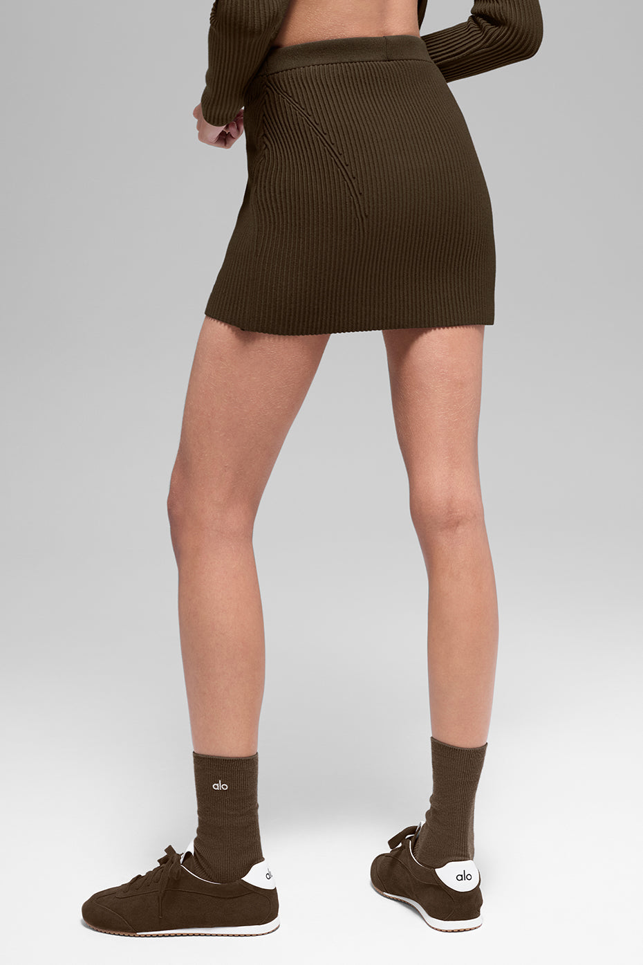 Denim Knit High-Waist Skirt - Espresso/Black--2
