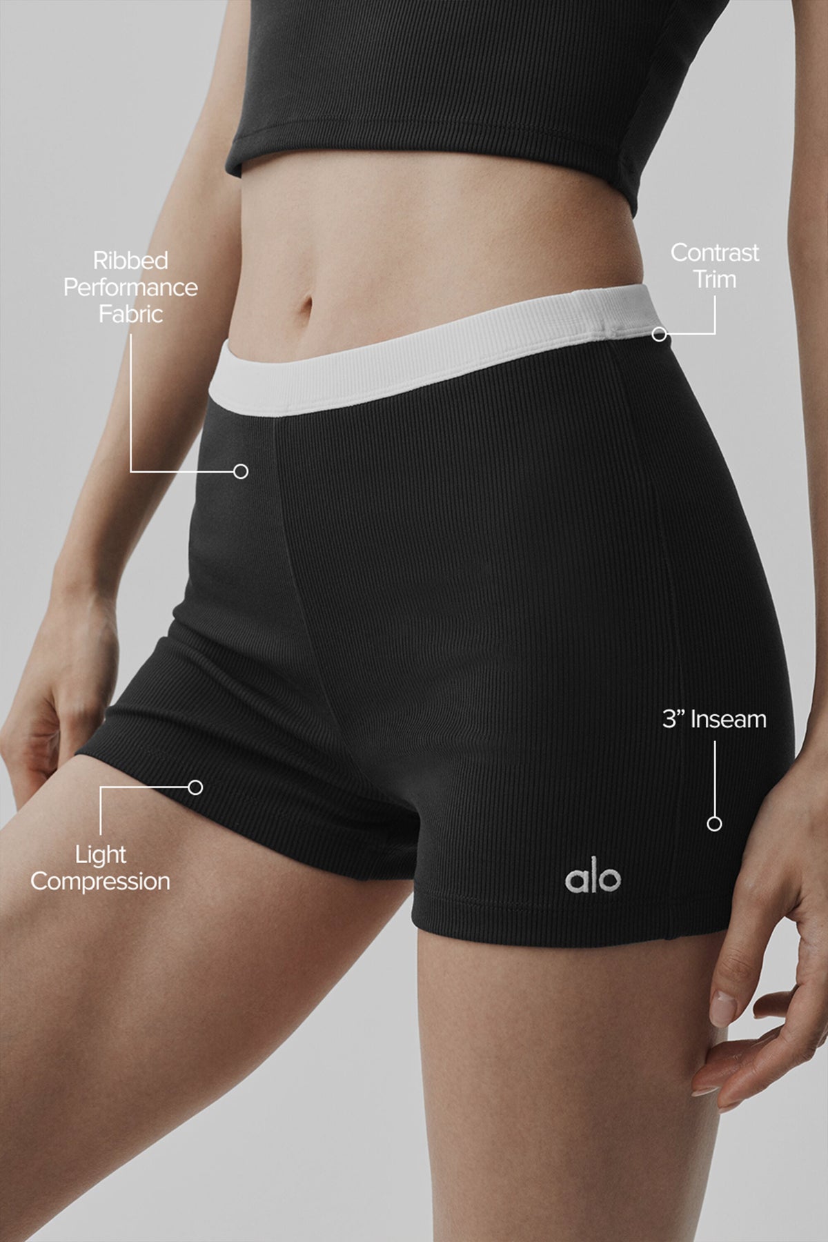 Goddess Ribbed High-Waist First Pick Short - Black/White--1
