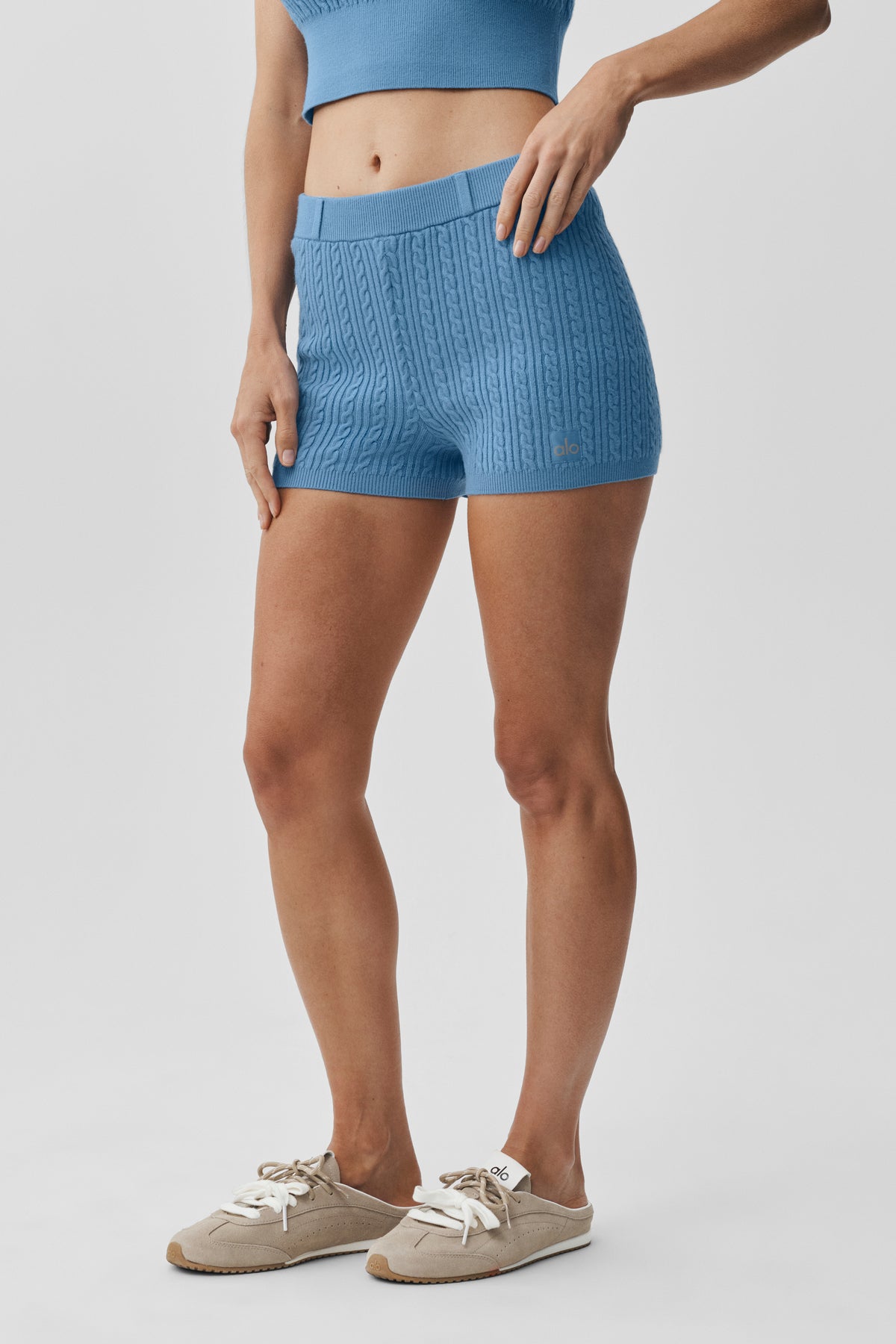 Mini Cable High-Waist Sweater Short - California Blue--1